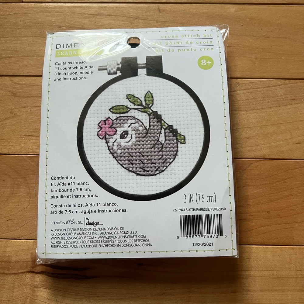 Dimensions Cross Stitch Kit - Sloth with Pink Flower
